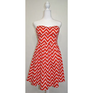 Rue21 Women's Red & White Chevron Strapless Dress Size Small Fit N Flare NWT